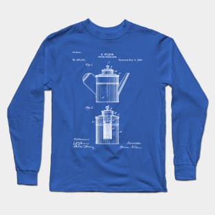 Coffee Patent - Coffee Shop Art - Blueprint Long Sleeve T-Shirt